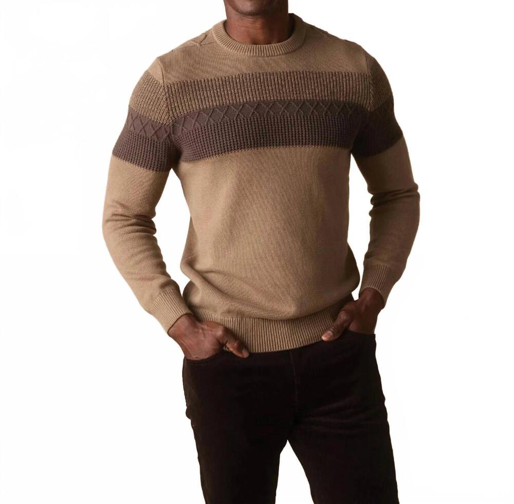 NEW THE NORMAL BRAND men's tom stripe crew sweater in jute